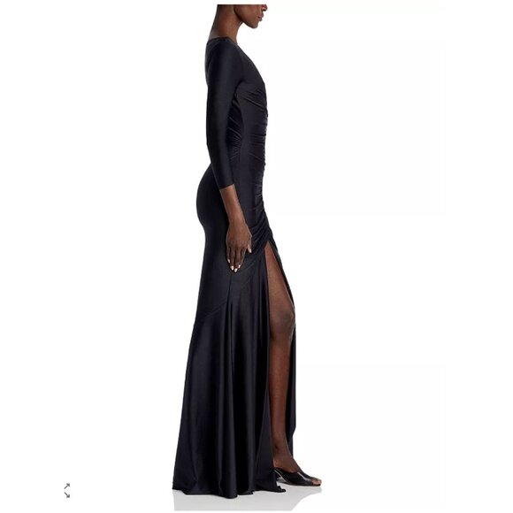 Chiara Boni La Petite Robe Ruched Front Slit Mermaid Gown Black 50 US 12 - Picture 6 of 16